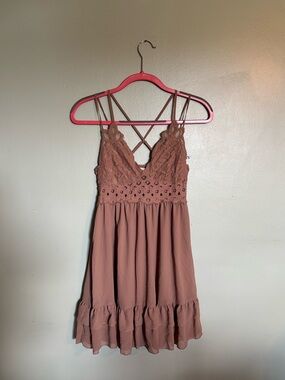 Love Tree Brownish Pink Lace-Trim Mini Dress